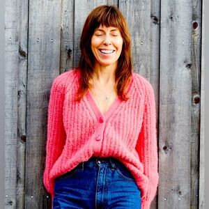 Sezane Basile Pink Cozy Knit Cardigan